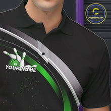 Load image into Gallery viewer, Custom Black Green Bowling Team Jerseys, Bowler Uniform Bowling Polo Shirts For Men IPHW9279