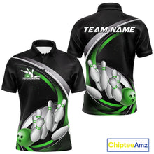 Load image into Gallery viewer, Custom Black Green Bowling Team Jerseys, Bowler Uniform Bowling Polo Shirts For Men IPHW9279