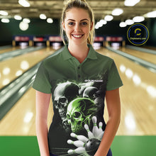 Load image into Gallery viewer, Custom Green Smoke Skull Bowling Polo Shirts For Women, Ghostly Halloween Bowling Outfit IPHW9522