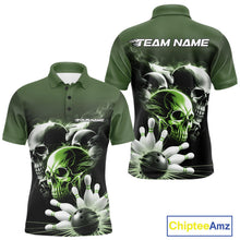 Load image into Gallery viewer, Custom Green Smoke Skull Bowling Polo Shirts For Men, Ghostly Halloween Bowling Outfit IPHW9522