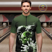Load image into Gallery viewer, Custom Green Smoke Skull Bowling Quarter-Zip Shirts For Men, Ghostly Halloween Bowling Outfit IPHW9522