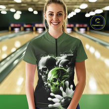 Load image into Gallery viewer, Custom Green Smoke Skull Bowling Women Quarter-Zip Shirt, Ghostly Halloween Outfit IPHW9522