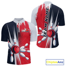 Load image into Gallery viewer, Custom Red, White And Blue Bowling Team Quarter-Zip Shirts For Men, Bowling Jerseys IPHW9546