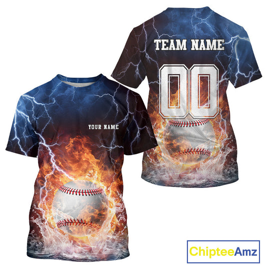 Custom Name And Number Thunder Lightning Flame Baseball Team Men T-Shirts IPHW9584