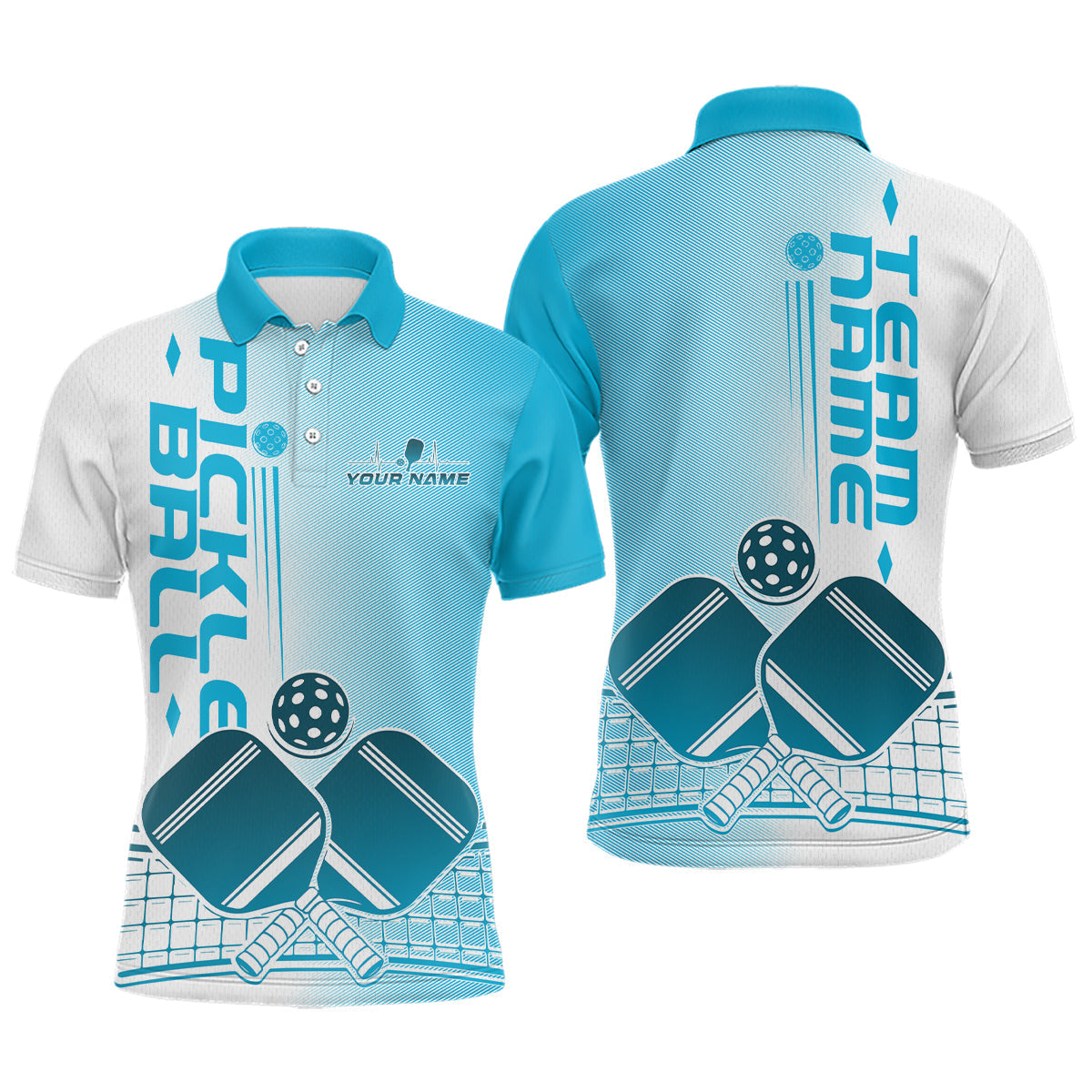 Custom Blue Pickleball Team Polo Shirts For Men, Pickleball League Shirt IPHW9314