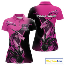 Load image into Gallery viewer, Custom Pink Dragon Flame Bowling Polo Shirts For Women, Bowling Tournament Shirt IPHW9332