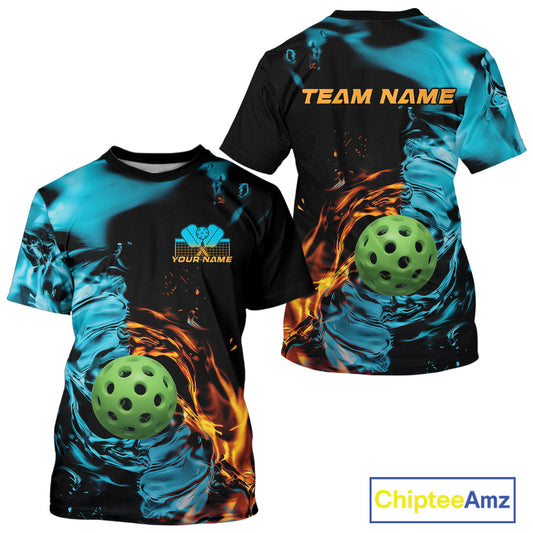 Custom Water And Fire Pickleball T-Shirts For Men, Pickleball Team IPHW9335
