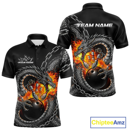 Custom Metal Chain Flame Dragon Bowling Polo Shirts For Men, Bowlin Team Shirt IPHW9097