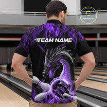 Load image into Gallery viewer, Custom Black And Purple Fire Flame Dragon Bowling Men Quarter-Zip Shirt, Dragon Bowling Jersey IPHW9823