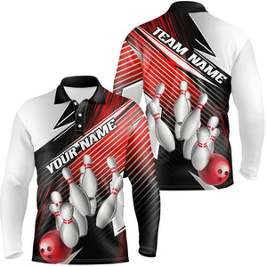 Black And Red Custom Bowling Team Shirts For Men, Bowling Tournament Bowling League Shirt IPHW7935