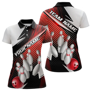 Black And Red Custom Bowling Team Shirts For Women, Bowling Tournament Bowling League Shirt IPHW7935