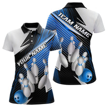 Load image into Gallery viewer, Black And Blue Custom Bowling Team Shirt For Women, Bowling Tournament Bowling League Shirt IPHW7936