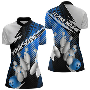 Black And Blue Custom Bowling Team Shirt For Women, Bowling Tournament Bowling League Shirt IPHW7936