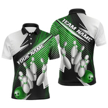 Load image into Gallery viewer, Black And Green Custom Bowling Team Shirts For Men, Bowling Tournament Bowling League Shirt IPHW7937