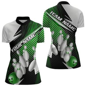 Black And Green Custom Ladies Bowling Team Shirts, Bowling Tournament Bowling League Shirt IPHW7937