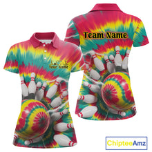 Load image into Gallery viewer, Custom Colorful Tie Dye Bowling Polo Shirts For Women, Rainbow Bowling Outfit IPHW9116