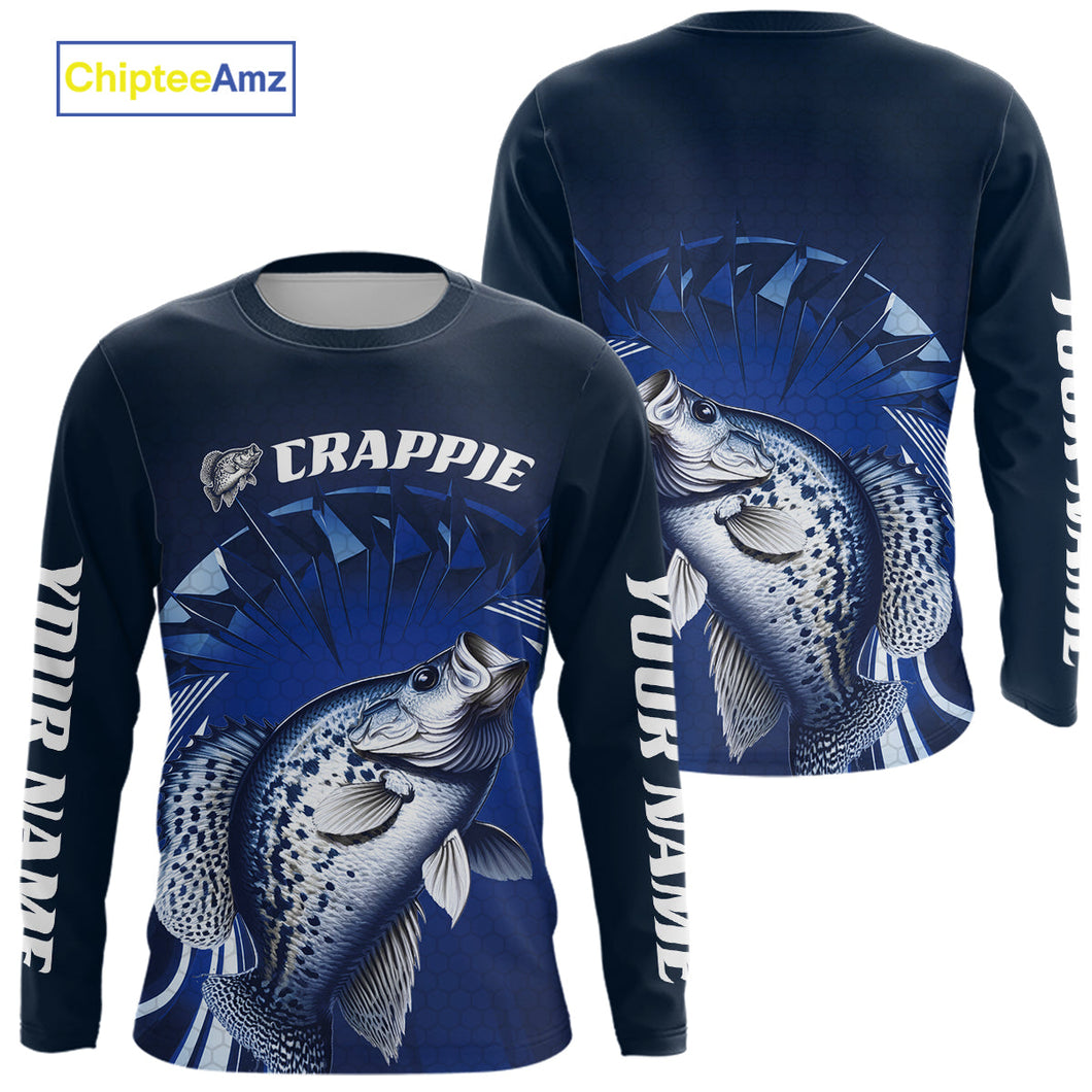 Custom Crappie Fishing Blue Long Sleeve Tournament Fishing Shirts, Crappie Fishing Jerseys IPHW9180
