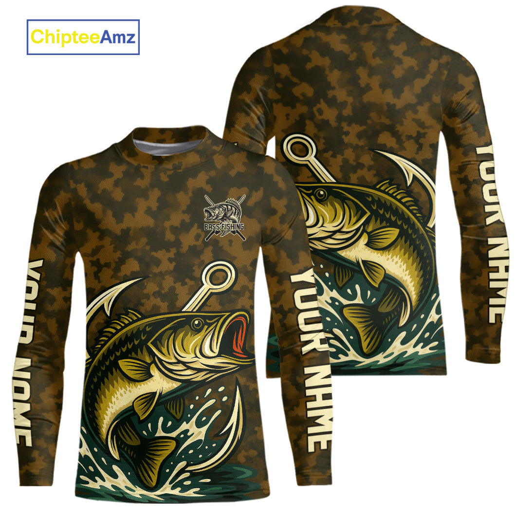 Custom Fish Hook Largemouth Bass Fishing Camo Kid Long Sleeve Tournament Fishing Shirts IPHW9194