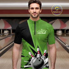 Load image into Gallery viewer, Custom Green Bowling Jerseys, Bowling Team Men Quarter-Zip Shirts Bowling League Shirt IPHW9392