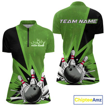 Load image into Gallery viewer, Custom Green Bowling Jerseys, Bowling Team Women Quarter-Zip Shirts Bowling League Shirt IPHW9392