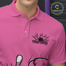 Load image into Gallery viewer, Custom Funny Pink Breast Cancer Bowling Men Polo Shirt, Breast Cancer Fighter Jerseys IPHW9395
