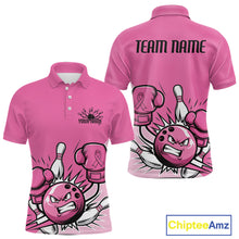 Load image into Gallery viewer, Custom Funny Pink Breast Cancer Bowling Men Polo Shirt, Breast Cancer Fighter Jerseys IPHW9395