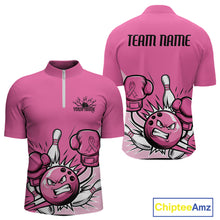 Load image into Gallery viewer, Custom Funny Pink Breast Cancer Bowling Men Quarter-Zip Shirt, Breast Cancer Fighter Jerseys IPHW9395