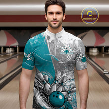Load image into Gallery viewer, Custom Grunge Blue Bowling Quarter-Zip Shirts For Men, Distressed Vintage Bowling Team Shirts IPHW9551