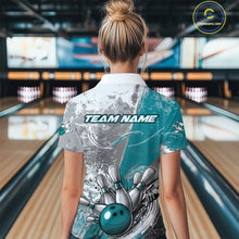 Load image into Gallery viewer, Custom Grunge Blue Bowling Women Quarter-Zip Shirt, Distressed Vintage Bowling Shirts IPHW9551
