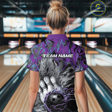 Load image into Gallery viewer, Custom Blue And Purple Fame Bowling Team Polo Shirts For Women, Fire Bowling Jerseys IPHW9559