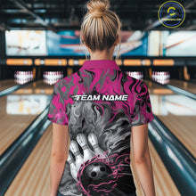 Load image into Gallery viewer, Custom Pink Flame Bowling Team Polo Shirts For Women, Fire Bowling Jerseys IPHW9561