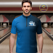 Load image into Gallery viewer, Custom Blue Flame Bowling Quarter-Zip Shirts For Men, Bowling Tournament Team Shirt IPHW9407