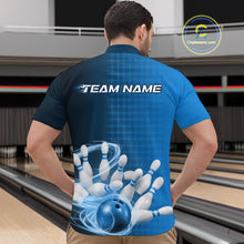 Load image into Gallery viewer, Custom Blue Flame Bowling Quarter-Zip Shirts For Men, Bowling Tournament Team Shirt IPHW9407