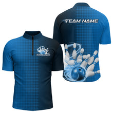 Load image into Gallery viewer, Custom Blue Flame Bowling Quarter-Zip Shirts For Men, Bowling Tournament Team Shirt IPHW9407