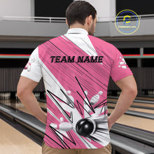 Load image into Gallery viewer, Custom White And Pink Bowling Team Men Quarter-Zip Shirts, Bowling Ball And Pins Jerseys IPHW9599