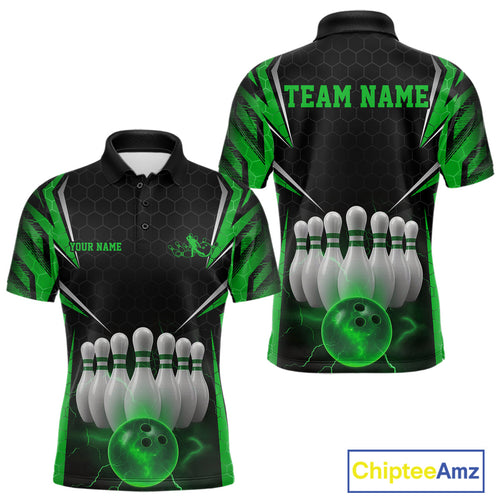 Custom Black And Green Bowling Team Jerseys, Bowler Uniform Bowling Polo Shirts For Men IPHW9285