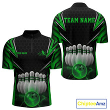 Load image into Gallery viewer, Custom Black And Green Bowling Team Jerseys, Bowler Uniform Bowling Quarter-Zip Shirts For Men IPHW9285