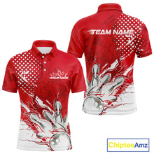 Load image into Gallery viewer, Custom White And Red Bowling Team Polo Shirts For Men, Flame Bowling Jerseys Team Shirt IPHW9618