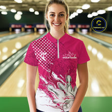 Load image into Gallery viewer, Custom White And Pink Bowling Women Quarter Zip Shirt, Flame Bowling Jerseys Team Shirt IPHW9619