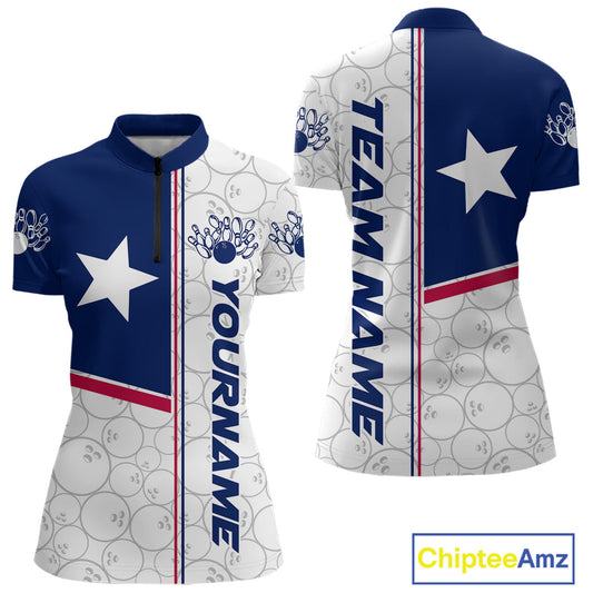 Custom Texas Flag Bowling Women Quarter-Zip Shirts, Texas Bowling League Shirt Team IPHW9631