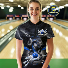 Load image into Gallery viewer, Custom Thunder Lightning Blue Dragon Bowling Team Women Quarter-Zip Shirt, Bowling Jersey IPHW9111