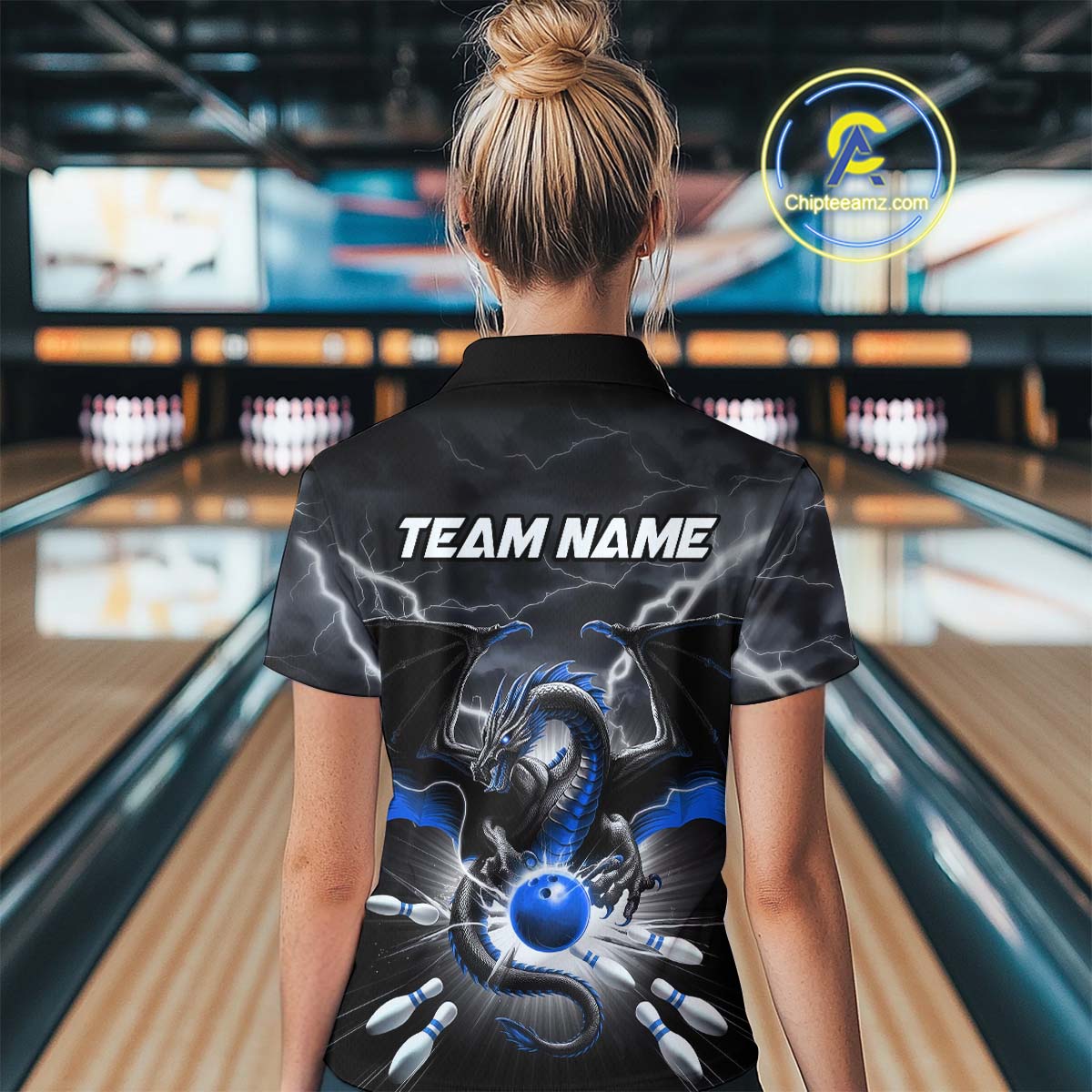 Custom Thunder Lightning Blue Dragon Bowling Team Women Quarter-Zip Shirt, Bowling Jersey IPHW9111