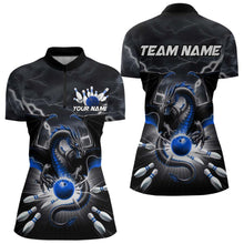 Load image into Gallery viewer, Custom Thunder Lightning Blue Dragon Bowling Team Women Quarter-Zip Shirt, Bowling Jersey IPHW9111