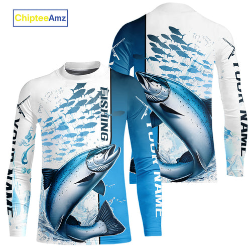 Personalized Chinook Salmon Fishing Saltwater Kid Long Sleeve Performance Fishing Shirts IPHW9345