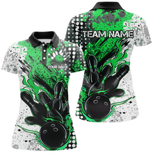 Load image into Gallery viewer, Black And Green Custom Flame Ladies Bowling Shirts, Splatter Bowling Team Jerseys Outfit IPHW7167