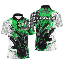 Load image into Gallery viewer, Black And Green Custom Flame Bowling Shirts For Men, Splatter Bowling Team Jerseys Outfit IPHW7167