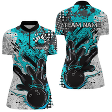 Load image into Gallery viewer, Black And Blue Custom Flame Ladies Bowling Shirts, Splatter Bowling Team Jerseys Outfit IPHW7168