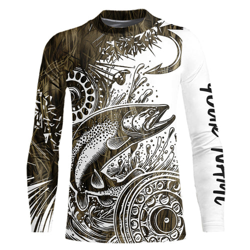 Custom Grass Camo Pattern Trout Fly Fishing Kid Long Sleeve Tournament Shirt, Trout Flyfishing IPHW9141