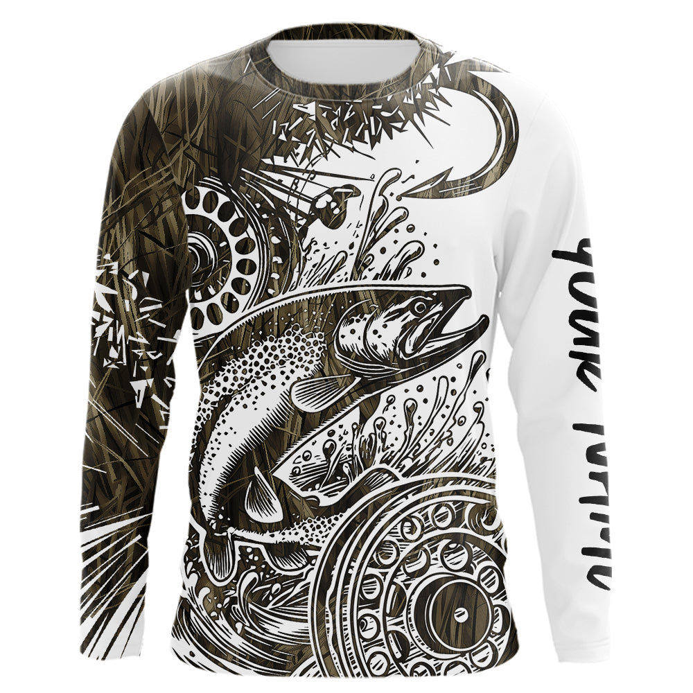 Custom Grass Camo Pattern Trout Fly Fishing Long Sleeve Tournament Shirt, Trout Flyfishing Shirt IPHW9141