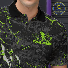 Load image into Gallery viewer, Custom Black And Green Camo Bowling Team Polo Shirts For Men, Bowling League Shirt IPHW9372